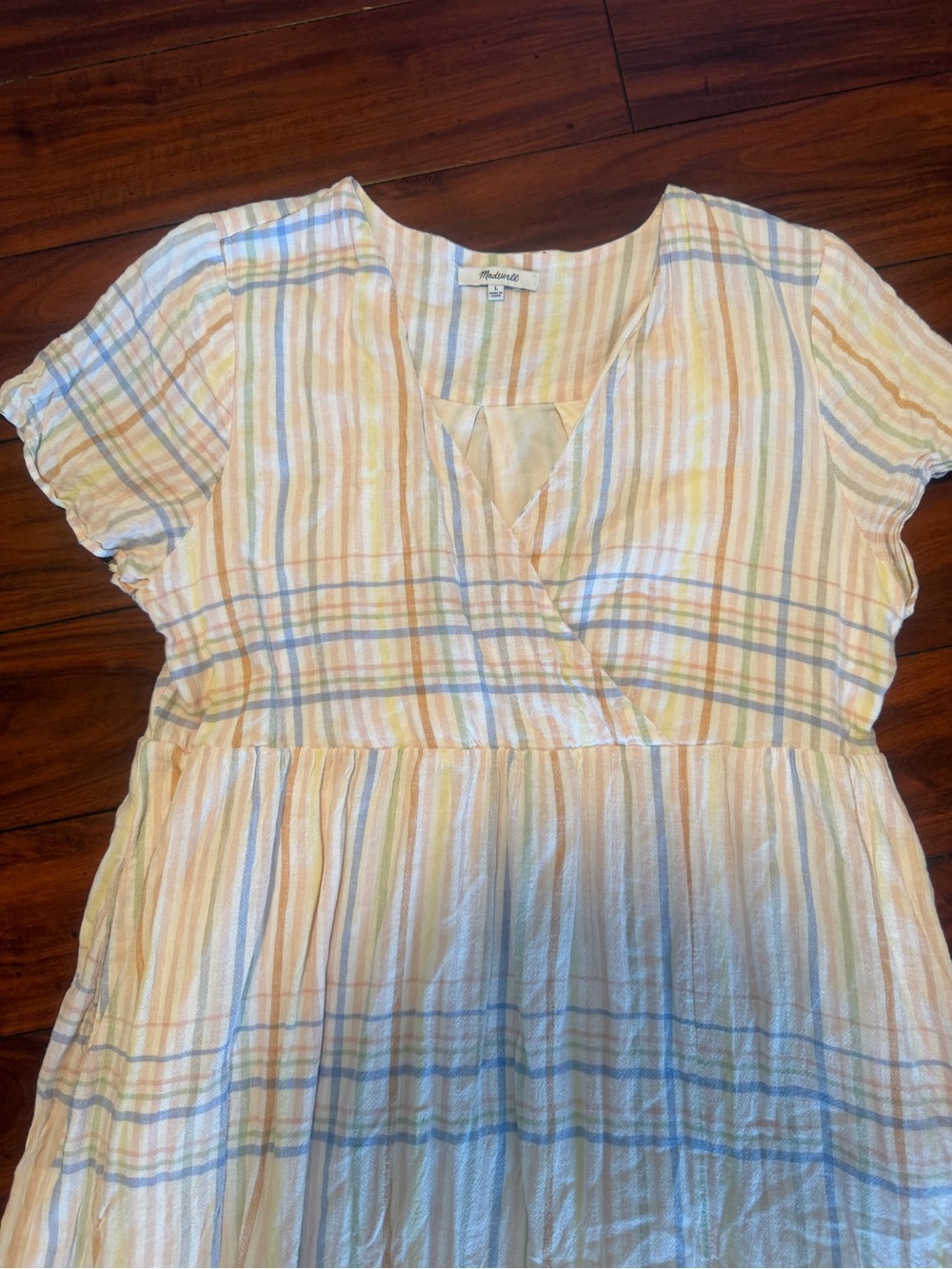 Madewell Cream Midi Dress with Pastel Blue & Pale Pink Plaid - Picture 9 of 13